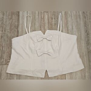 Future Collective Cream Colored Cropped Spaghetti Strap Top With Bows